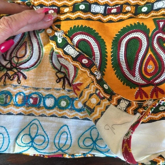 Blue and Yellow Short Sleeve Crop Blouse with Tie Front - Picture 11 of 13